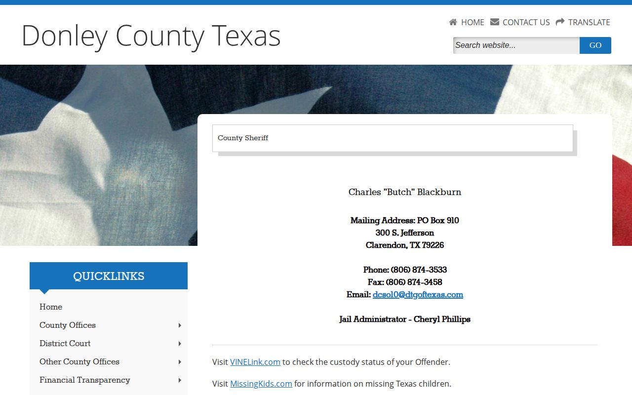 Donley County Jail sheriff page for release records